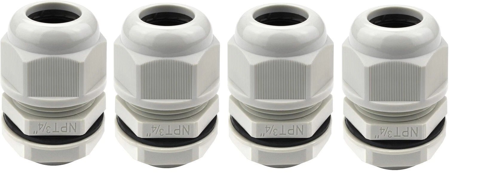 4 Pack, Grey 3/4 Strain Relief Nylon Cord Grip Waterproof NPT Cable Gland